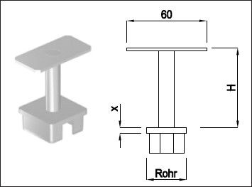 Steckkonsole fest mit quadr Rohrkappe Pfos 40mm,ger Aufl,TH80mm,geschl,1.4301 - INOXTECH-Handlauf-/Geländer-System
