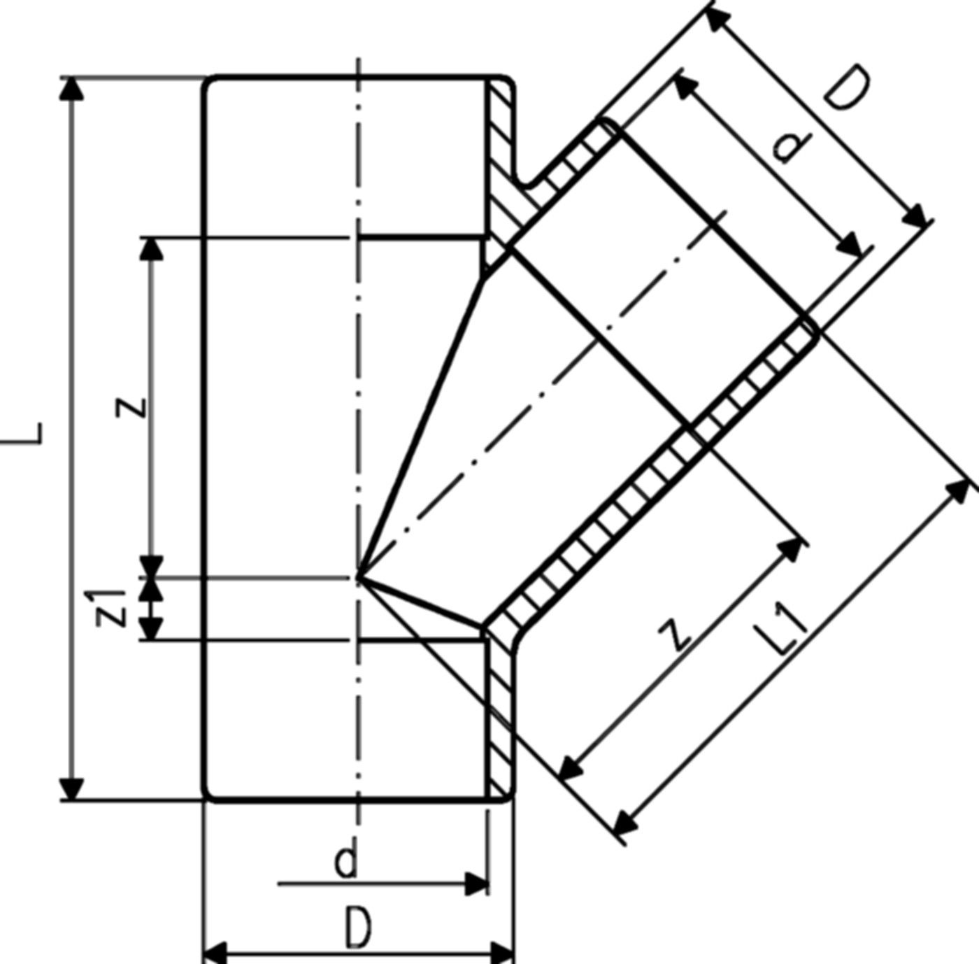 T 45° egal mit 3 Muffen 16 mm 721 250 105 - GF Hart PVC-U Formstücke