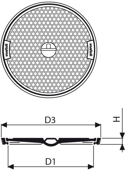 Fig. 2613 050 00 Guss B125 in Zementrohr Uni-Griff - Schachtabdeckungen von Roll