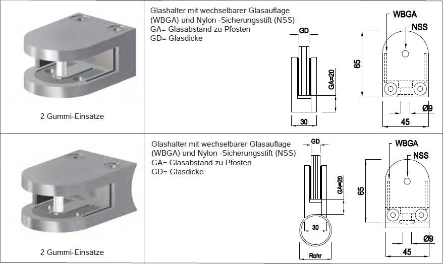 Glashalter runde Form eingesattelt 33.7 mm Roh zum Lackieren - INOXTECH-Handlauf-/Geländer-System