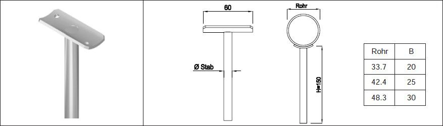 Einschweisskonsole fest 42.4/ 12 mm geschliffen 127915 - INOXTECH-Handlauf-/Geländer-System