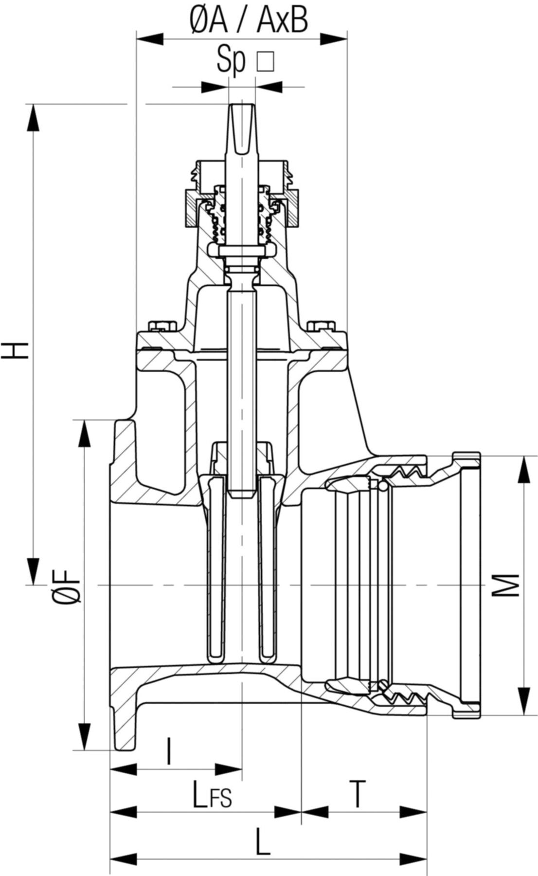 Flansch-/Schraubmuffenschieber Fig. 5420 DN 50/40 PN 10/16 - Von Roll Armaturen