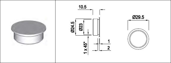 Aluminium AIMgSi1 Abdeckkappe zum Einkleben 29.5 x 10.5 mm - INOXTECH-Handlauf-/Geländer-System