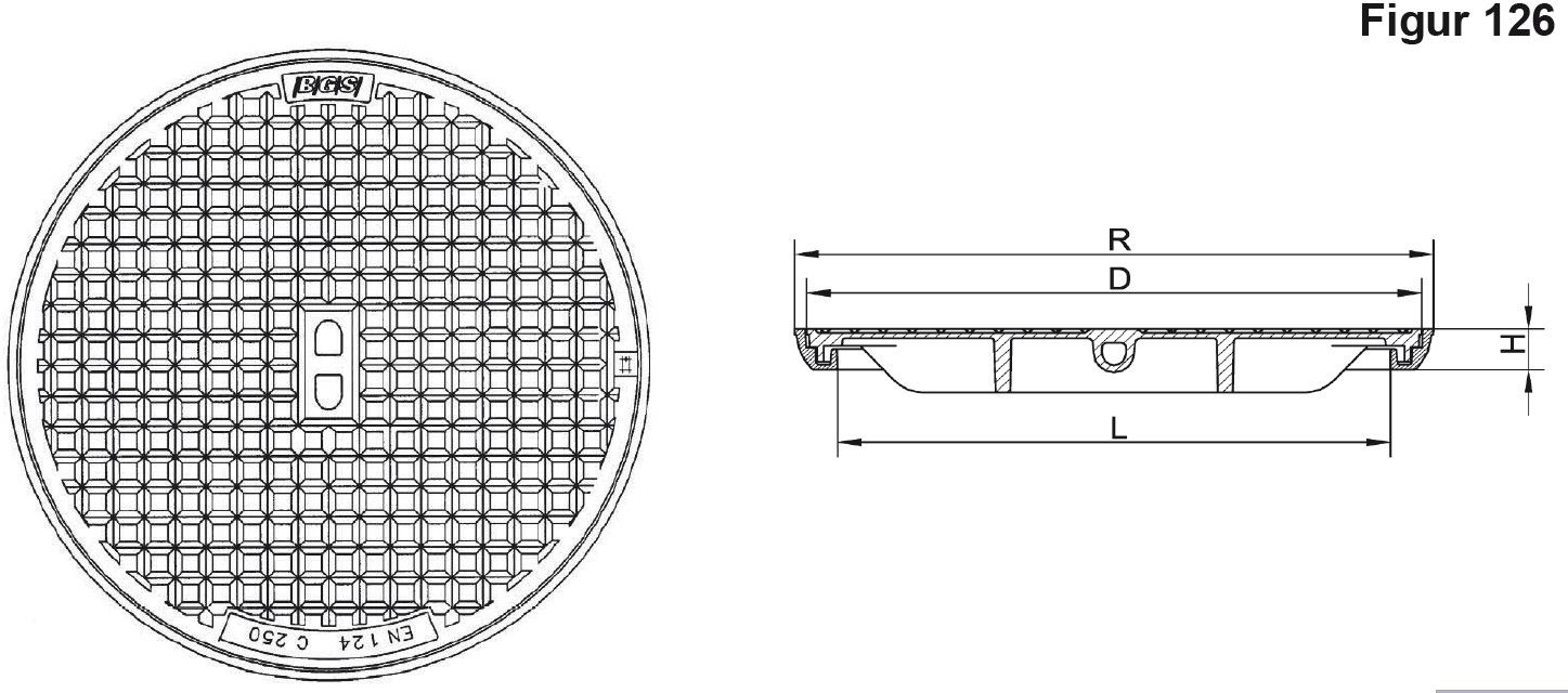 Fig.126-60 Guss C250 in Zementrohr, Handgriff, geruchsdicht - Schachtabdeckungen BGS