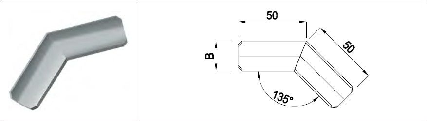 Eck-Auflageblech 45° HI. 42.4 mm geschliffen 1.4301 - INOXTECH-Handlauf-/Geländer-System