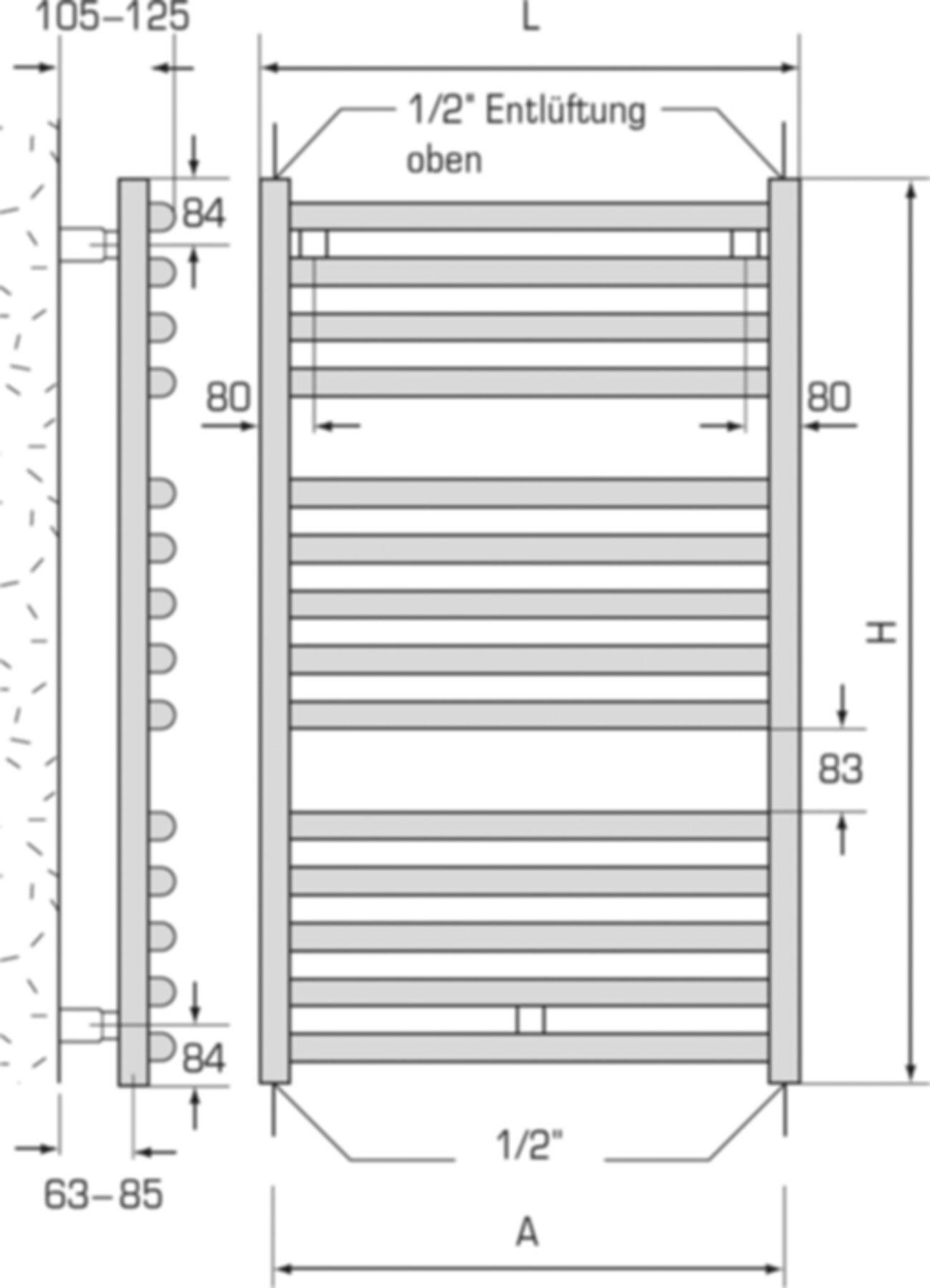 Handtuchtrockner BoLux gebogen BX 45/119 Breite 45 cm, Höhe 119 cm 622 W - Borer Heizkörper-Programm