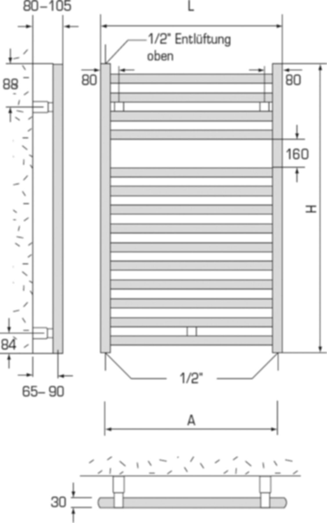 Handtuchtrockner BoLux verchr. BX 50/ 76 Breite 50 cm, Höhe 76 cm 317 W - Borer Heizkörper-Programm