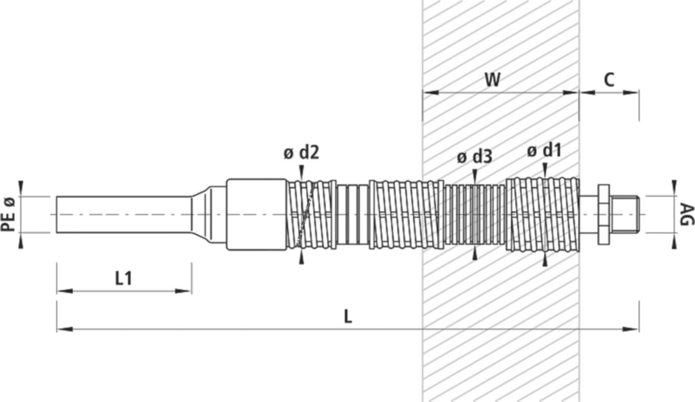 Mauerdurchführung PE-AG für GAS 6855 d 32mm - 1" L = 1100mm - Hawle Hausanschluss- und Anbohrarmaturen