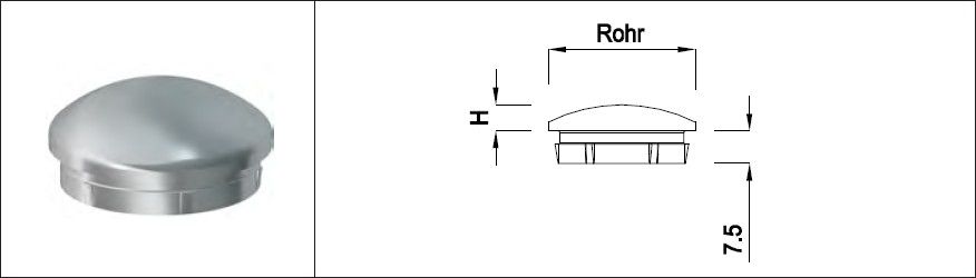 Rohrkappe halbrund für Rohr DN 42.4 mm abgeflacht, Widerhak. 126584 - INOXTECH-Handlauf-/Geländer-System