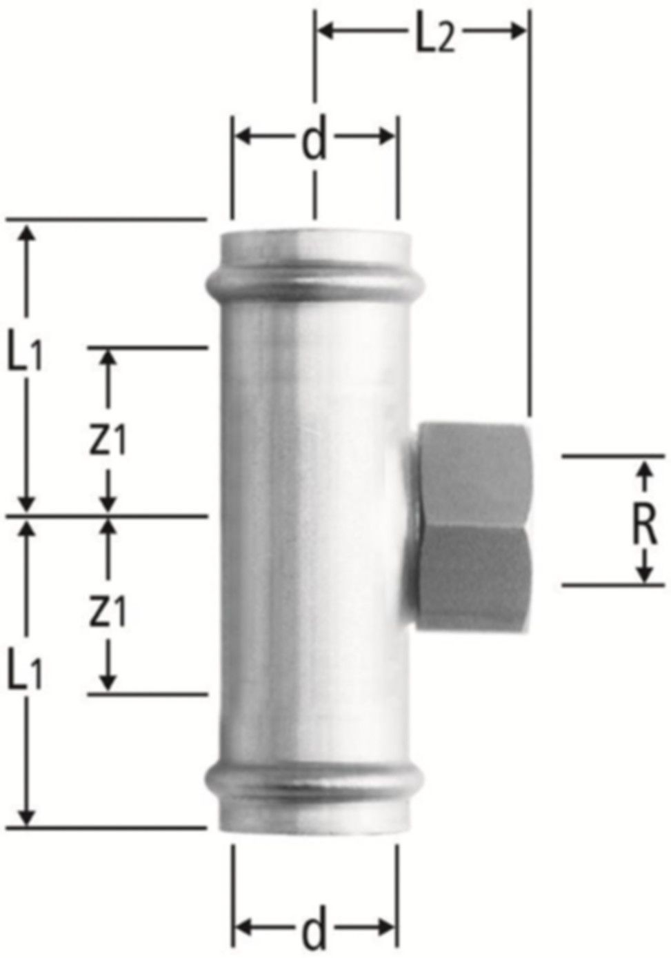T-Stück m/IG 54 x 2" x 54 mm 80019.28 mit Schiebemuffe - Nussbaum-Optipress-Inox-Fittings