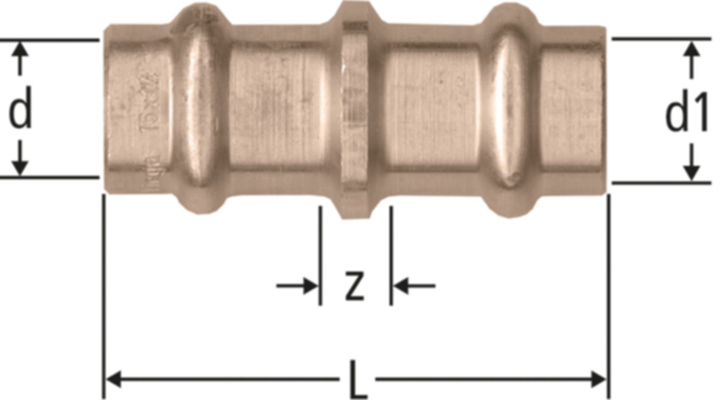 Übergang 15 x 14 mm 81124.23 auf alte Kupferrohre - Nussbaum-Optipress-Rotguss-Fittings