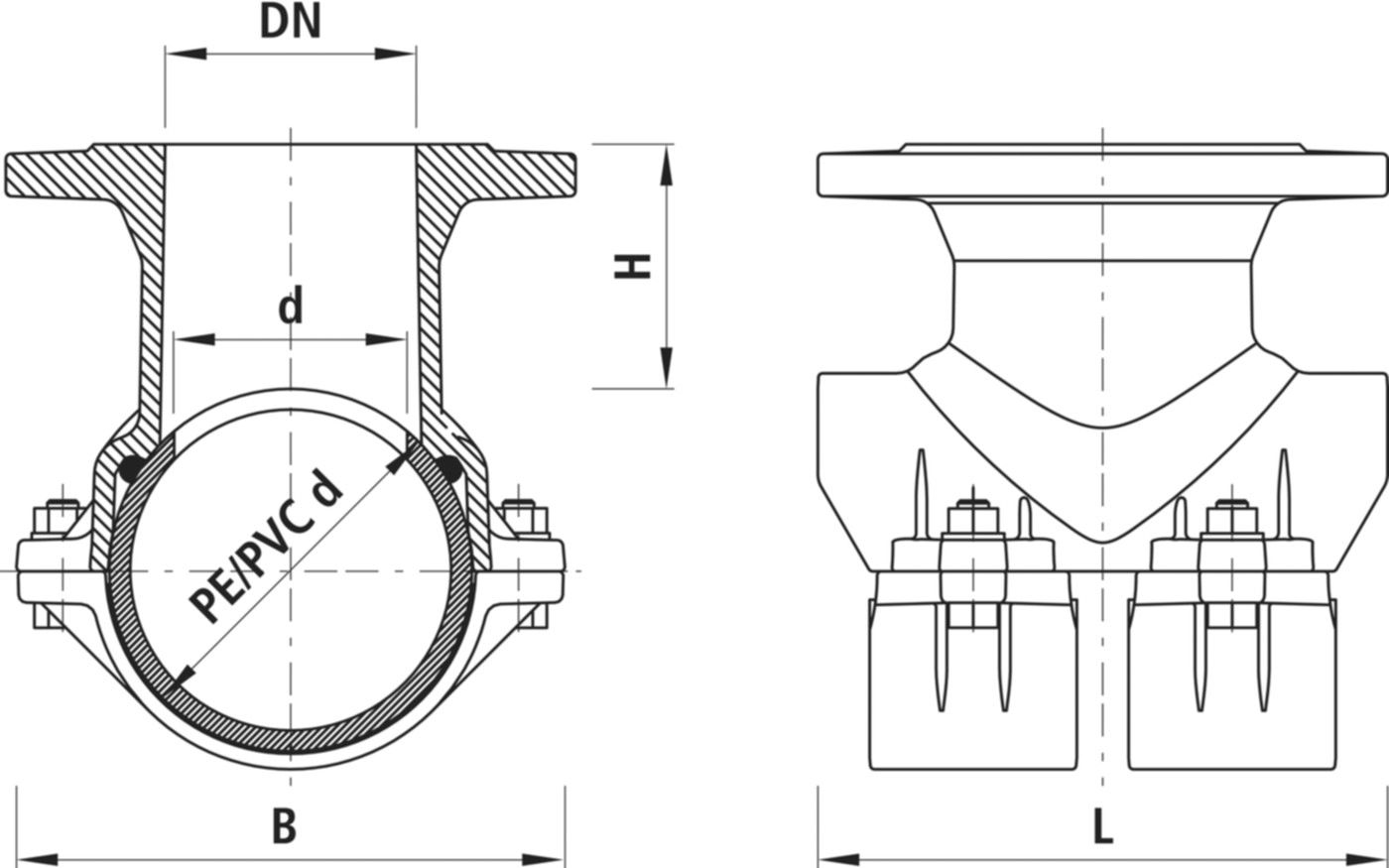 Haku-Anbohrschelle mit Flansch 5230 d 200mm / DN 100 - Hawle Hausanschluss- und Anbohrarmaturen