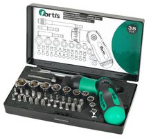FORTIS Steckschlüsselsatz mit Bit und Knarren-Bithalter 38-tlg. - Schlüsselwerkzeuge