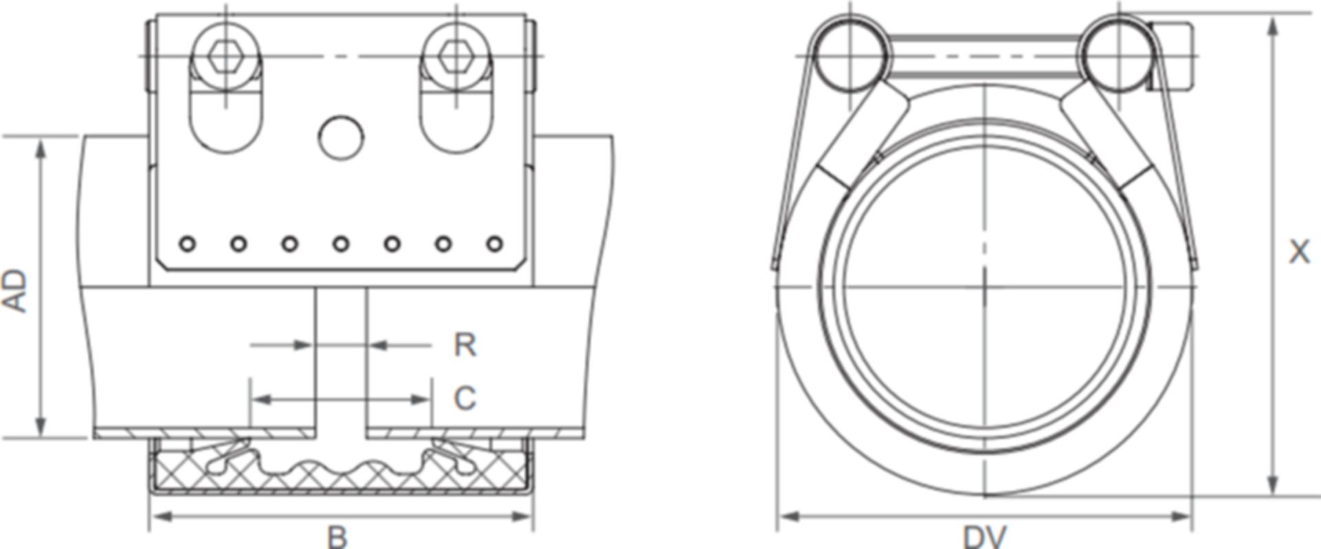 Flex 1L EPDM-VZ Verschluss verzinkt n/zugfest 139.7 mm 138.0 - 141.5 mm - Straub Kupplungen