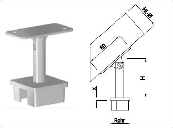 Steckkonsole bewegl mit quadr Rohrkappe Pfos 30mm,ger. Aufl,H100mm,geschl,1.4301 - INOXTECH-Handlauf-/Geländer-System