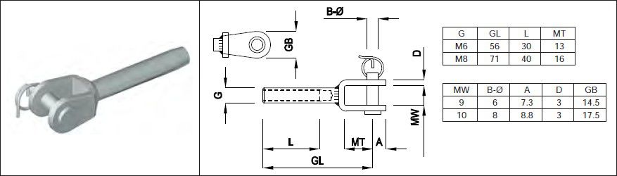 Gabeln mit Innengewinde Rechtsgewinde M8 GL 71 mm 1.4301 - INOXTECH-Handlauf-/Geländer-System