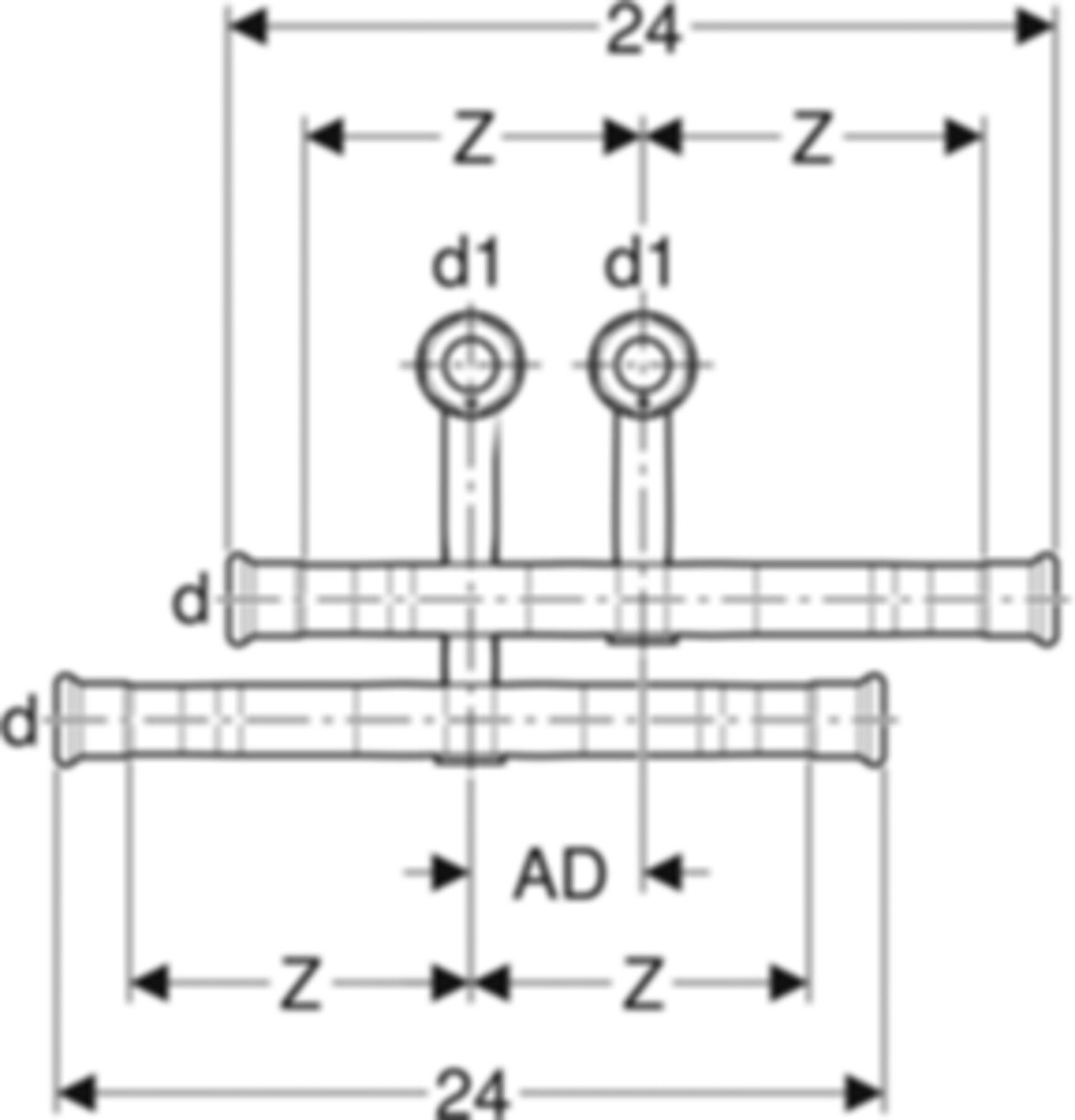 Set Anschluss-T-Stücke 15-15mm 24045 für Vor- und Rücklauf, mit Anschlussver. EK - Mapress-Heizungs-Formstücke