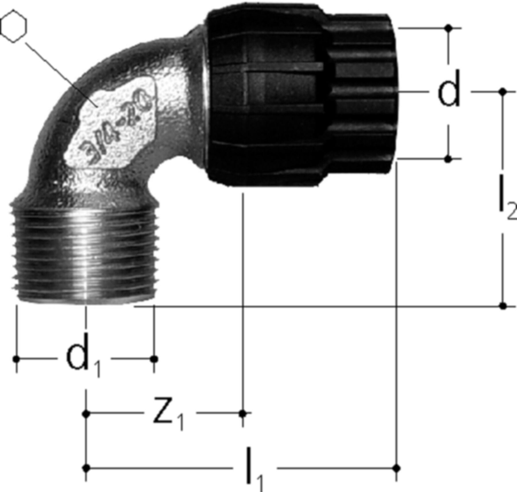 Winkel 90° mit AG 1"-32 4672.310 - JRG Sanipex-MT-Formstücke/Rohre in Stg.