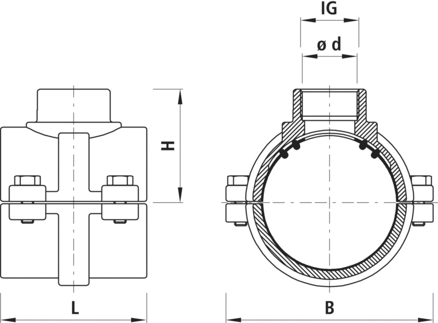 Haku-Anbohrschelle mit IG für Gas 5255 d 110mm - 2" - Hawle Hausanschluss- und Anbohrarmaturen
