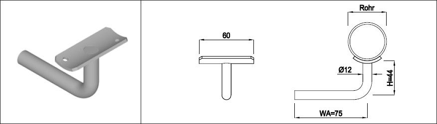 Wandkonsole ohne Wandplatte S235JR HI. 42.4/ 10 mm mit Auflager - INOXTECH-Handlauf-/Geländer-System