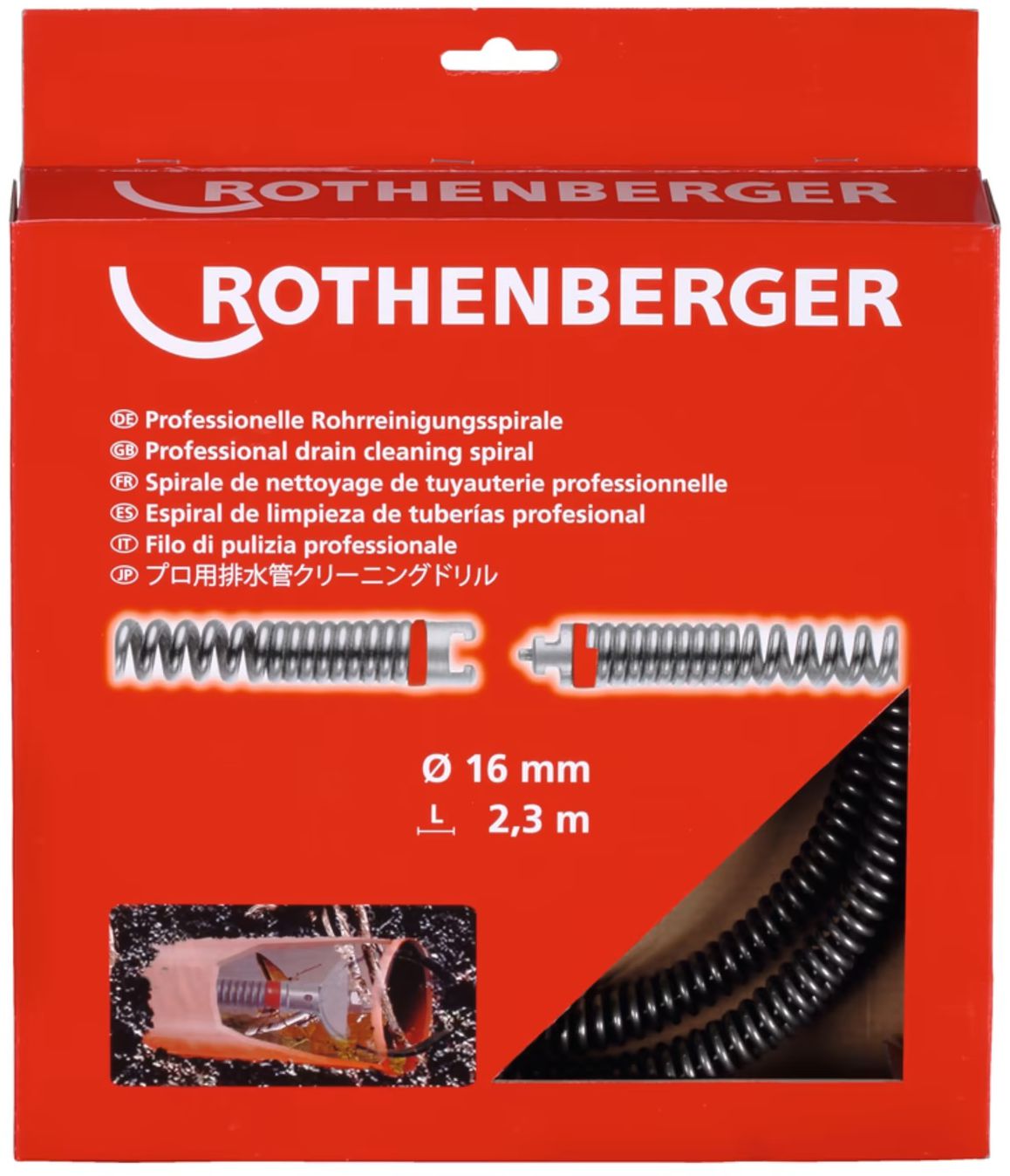 ROTHENBERGER Rohrreinigungs-Spiralen, Ø 16mm 7.2433, C8-NIC, L= 2.3m, mit Kstf-Seele - Sanitärwerkzeuge