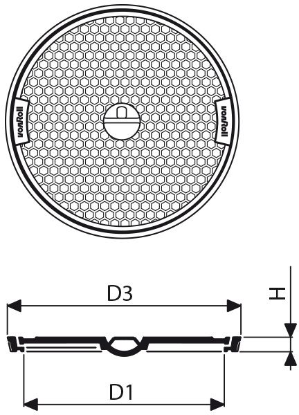 Fig. 2612 060 00 Guss A15 in Zementrohr, Uni-Griff - Schachtabdeckungen von Roll