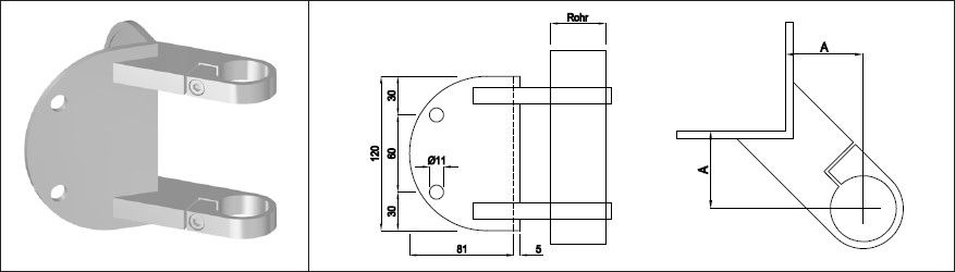 Eck-Pfosten-Klemmhalter runde Form 42.4 mm geschliffen 1.4301 - INOXTECH-Handlauf-/Geländer-System