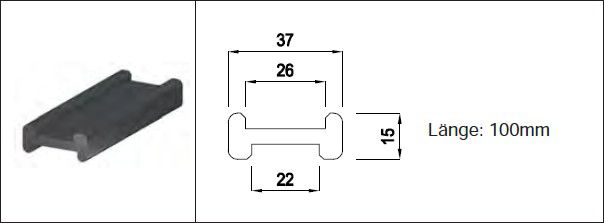 Kunststoff H-Profil a. Hart-PVC schwarz Ganzglasgeländer-System 22 / 26 x 15 mm - INOXTECH-Handlauf-/Geländer-System