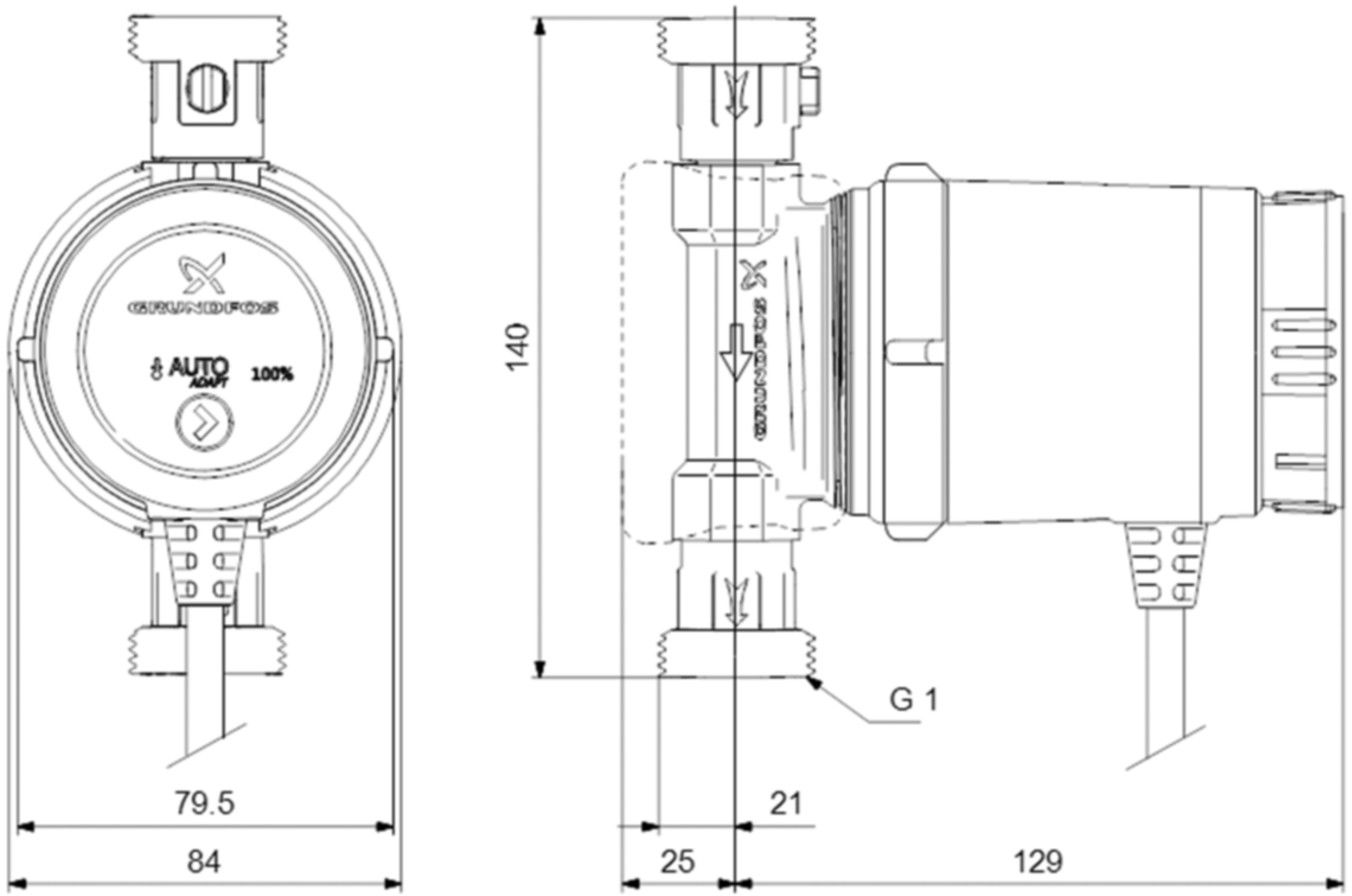 Zirkulationsp.Comfort 15-14 BXA PM 140mm G 1" 230V PN 10 - Grundfos Brauchwasserpumpen