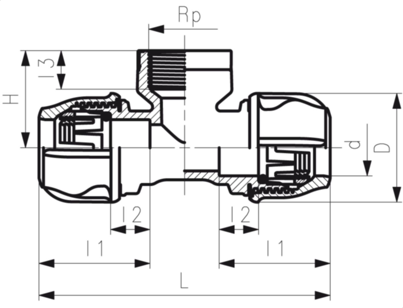 Übergangs-T-90° mit Innengewinde d 40mm - 1" 158 400 187 - GF iJoint-Klemmverbinder