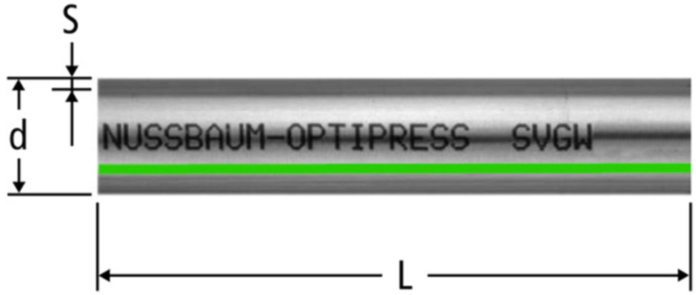 Edelstahlrohr 35 x 1.5 mm 81082.26 Stangen à 6 m mit grünem Streifen - Nussbaum-Optipress-Rohre Sanitär 1.4521