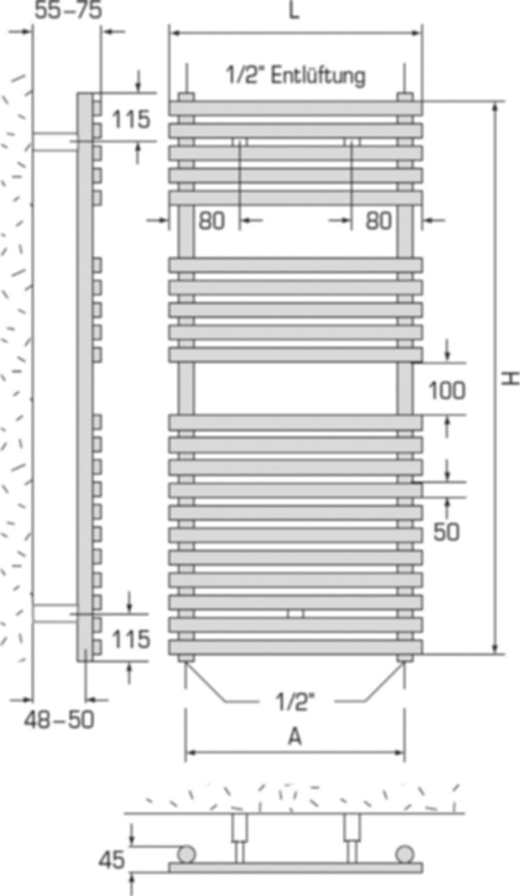 Handtuchtrockner BoSol BS 50/112 Breite 50 cm, Höhe 112 cm 547 W - Borer Heizkörper-Programm