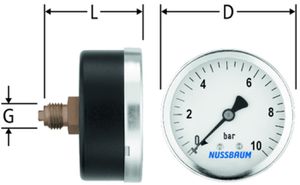 Manometer 10 bar 1/4"-50 66051.22 Axialschluss (hinten) - Nussbaum Armaturen Handelsartikel