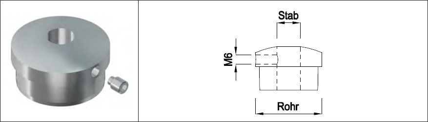 Rohrk Vollmat halbru m. sichtb Q-geb M6 33.7 mm geschliffen 129701 - INOXTECH-Handlauf-/Geländer-System
