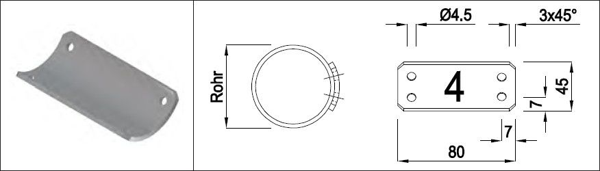 Auflageblech breite Ausführung HI. 42.4 mm 45 x 80 x 2.5 S235JR - INOXTECH-Handlauf-/Geländer-System