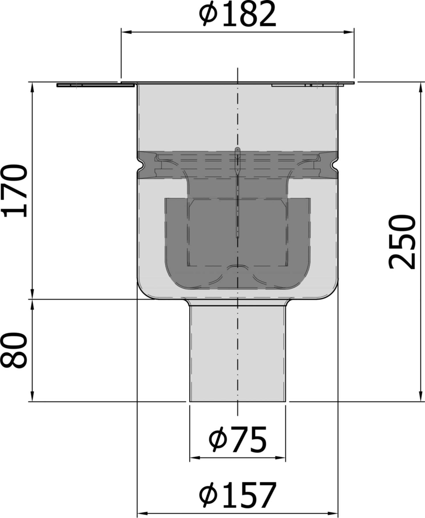 Ablaufkörper Gully 157 V2A 2-tlg. DN 100 mit Halterand senkrecht 416395 - ACO Passavant Entwässerungstechnik