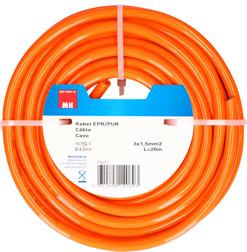 Kabel PUR, 20m 3x1.5 mm², orange - Elektrozubehör
