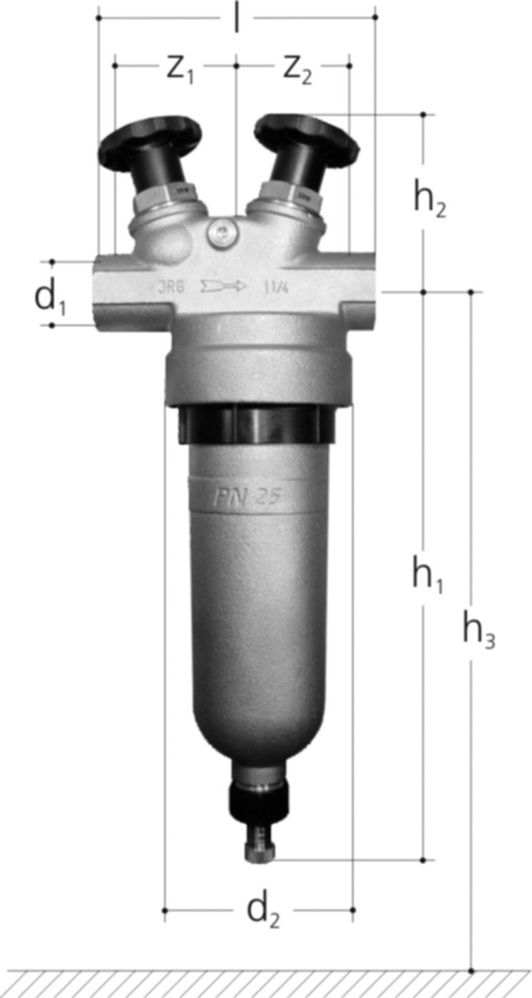 Feinfilter mit Umgehung 11/2" 1846.560 mit Rotguss-Becher, PN 25 100my - JRG Armaturen