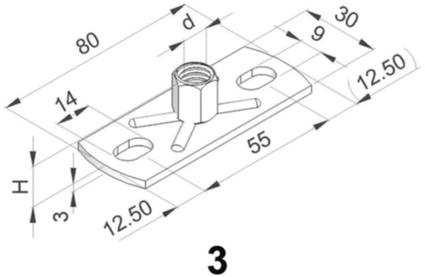 Grundplatten verz. 2-Loch leicht M10  80 x 30 mm 39413 - Rohrschellen-Zubehör