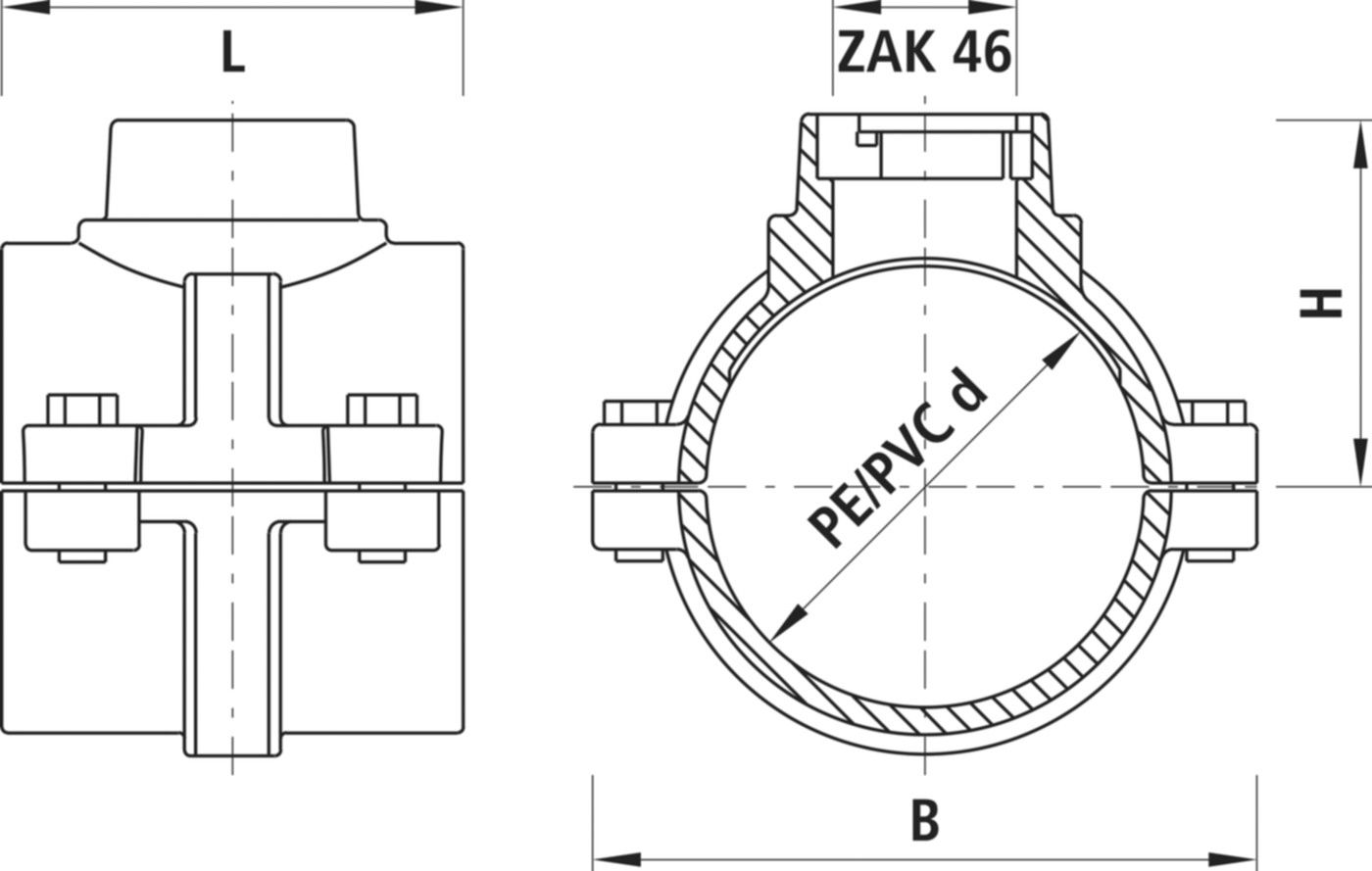 Haku-Anbohrschelle ZAK 5252 d 63mm - Hawle Hausanschluss- und Anbohrarmaturen