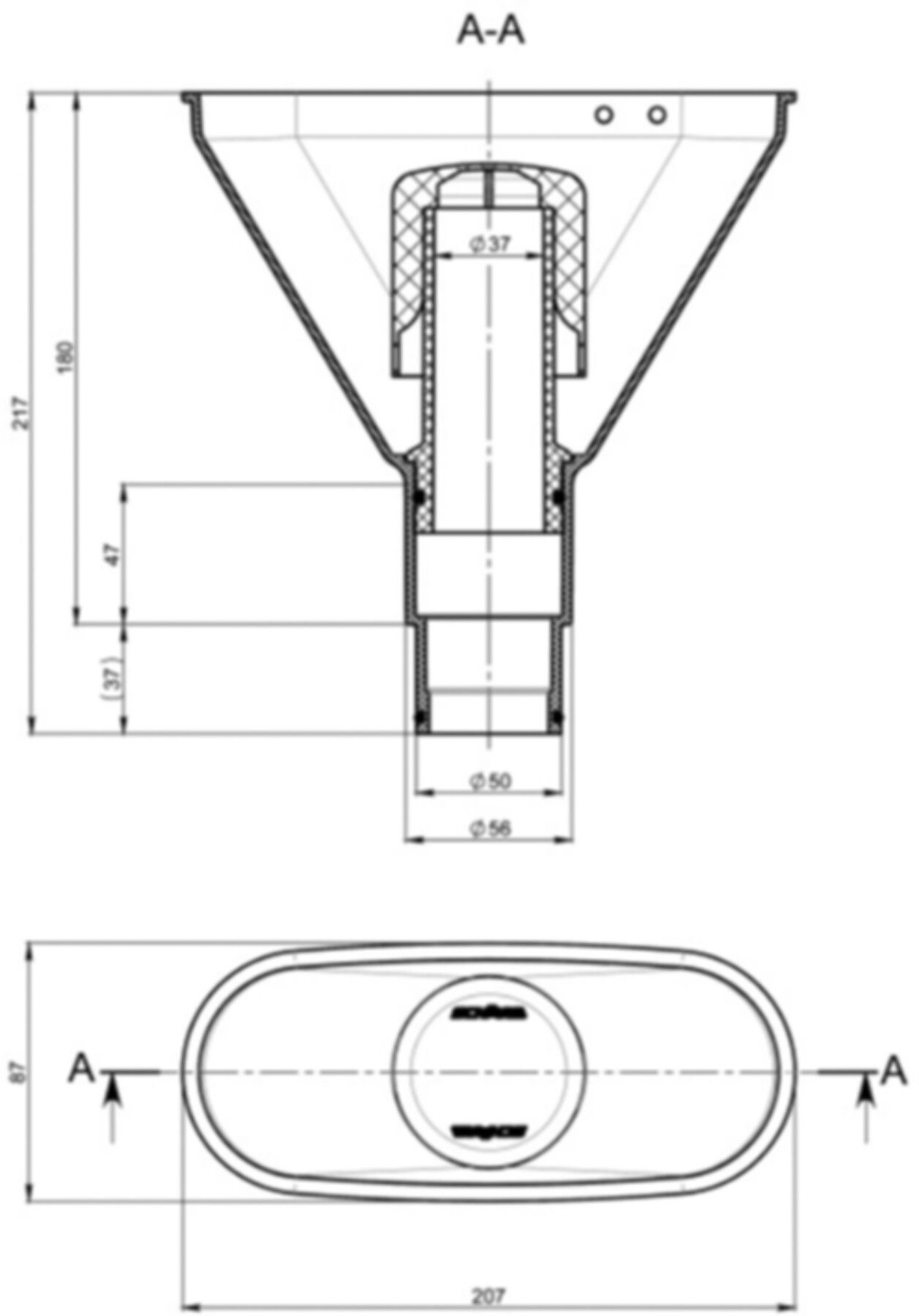 Siphonrohr für Universal-Einlauftrichter mit Siphondeckel/O-Ring 21.002 - KEWA-Trichter