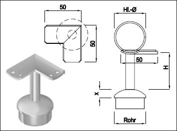 Steckkonsole fest mit halbr Rohrkappe Pfos 33.7mm,EA33.7mm,TH100mm,geschl. - INOXTECH-Handlauf-/Geländer-System