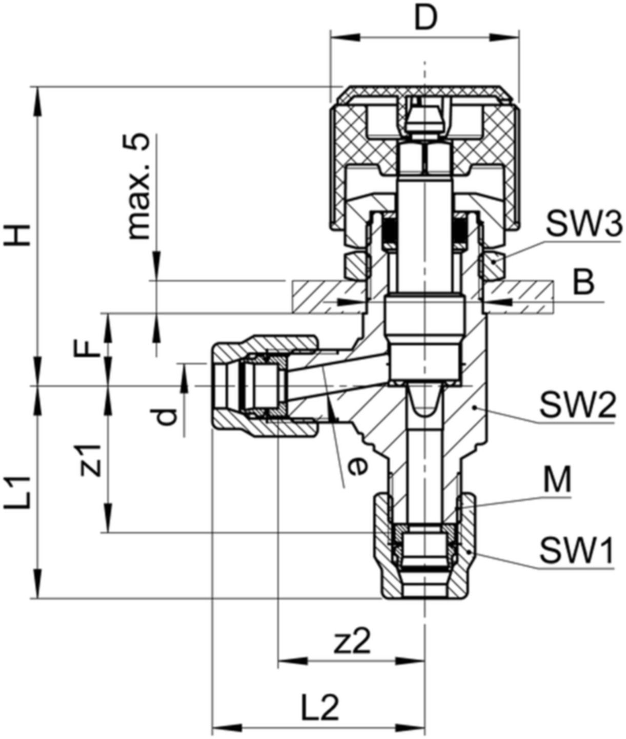 Eckregulierventil SO NV 41A21E 5 mm - Serto-Programm M/G