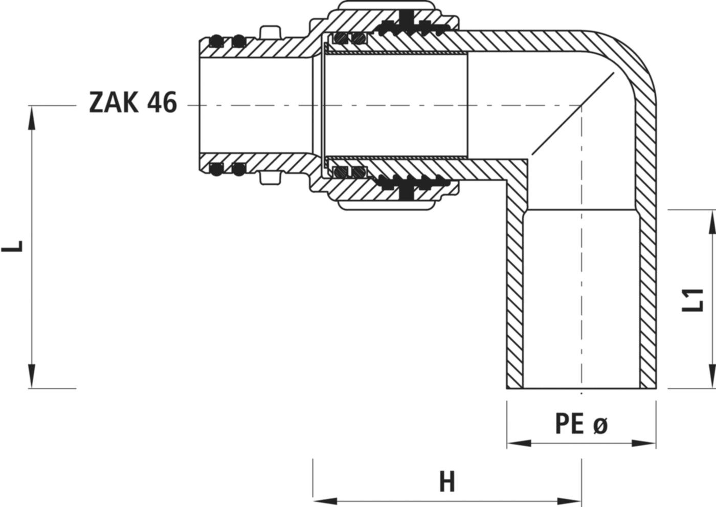 PE-Winkel-Anschweissende 90° GAS 6195 ZAK-Anschluss d 40mm - Hawle Steckfittinge