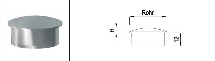 Rohrkappe Vollmaterial halbrund 21.3 x 2.0 mm geschliffen 1.4301 - INOXTECH-Handlauf-/Geländer-System