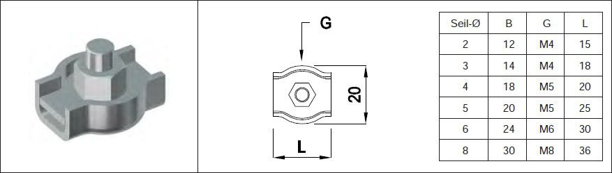 Simplex-Klemmen Seil-Ø 6 mm 1.4301 - INOXTECH-Handlauf-/Geländer-System