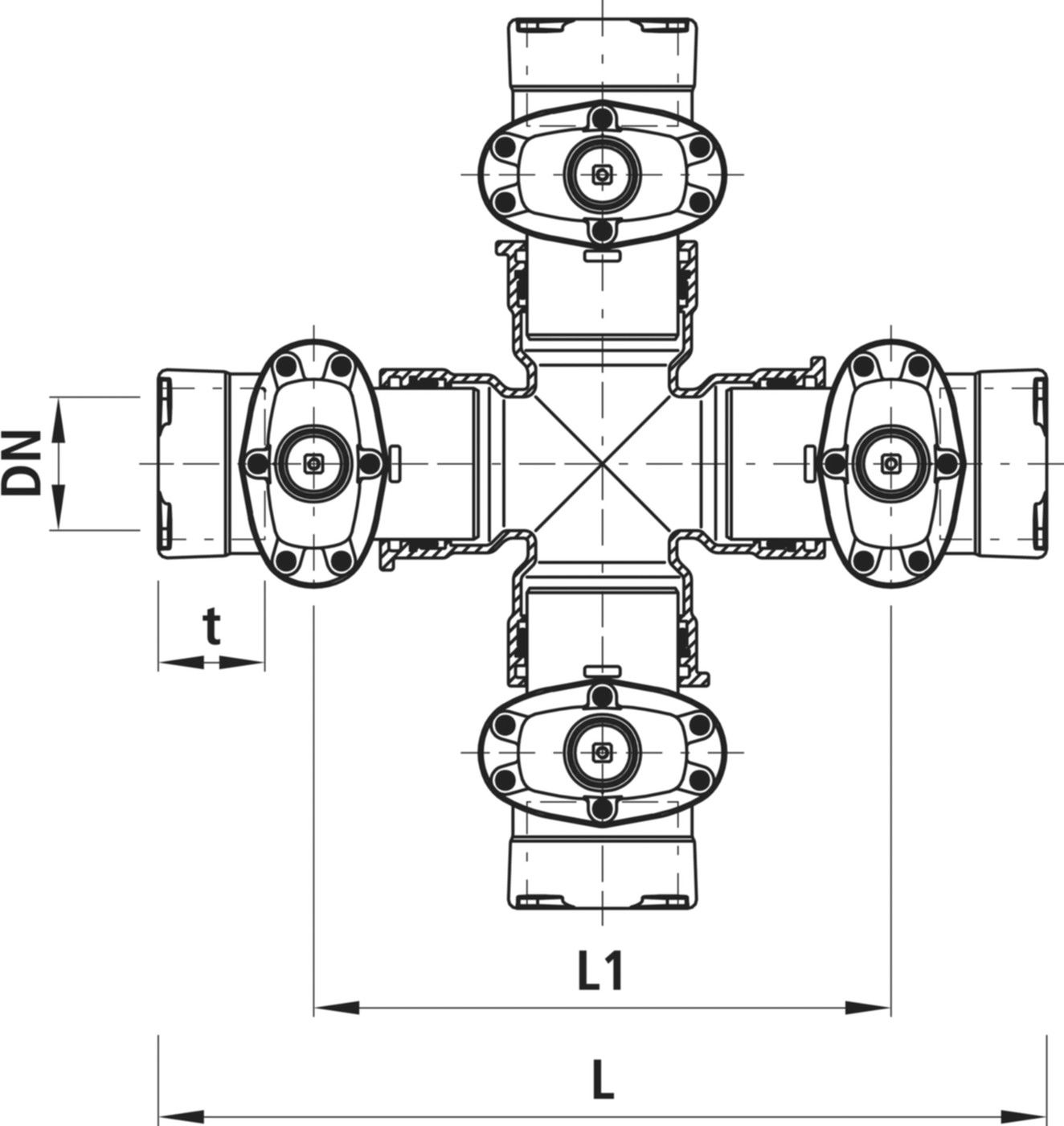 Combi-4 mit Steckmuffen Baio Gas 4435 DN 200/200 - Hawle Armaturen