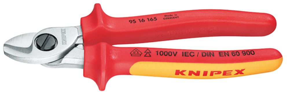 KNIPEX Kabelschere, verchromt, Ø 15mm 9516, L= 165mm, 1000V, VDE/SEV geprüft - Zangen, Schneiden