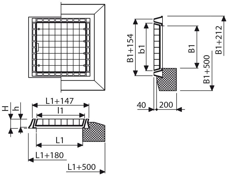 Fig. 2535E G00 62 E600 1-teilig LW: 1000 x 1000mm, mit Betonsockel - Flächenabdeckungen von Roll