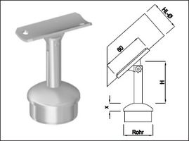 Steckkonsole bewegl mit halbr Rohrkappe Pfos 42.4mm,HL33.7mm,TH80mm,geschl. - INOXTECH-Handlauf-/Geländer-System